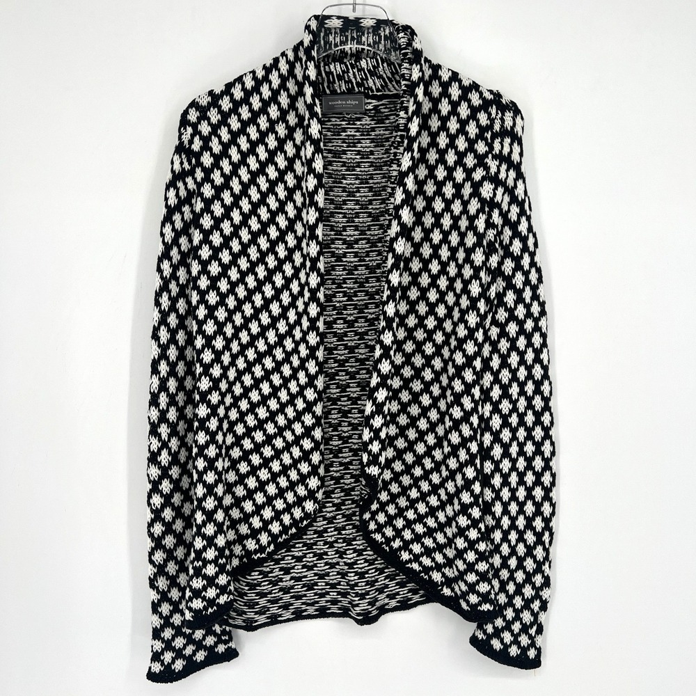 Wooden‎ Ships Cardigan Womens S/M Black White Preppy Knit Sweater Classic
